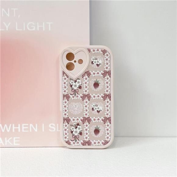 Lace Floral Strawberry Bow iPhone 16 Case Soft Pink Kawaii Shockproof - Picture 4 of 7